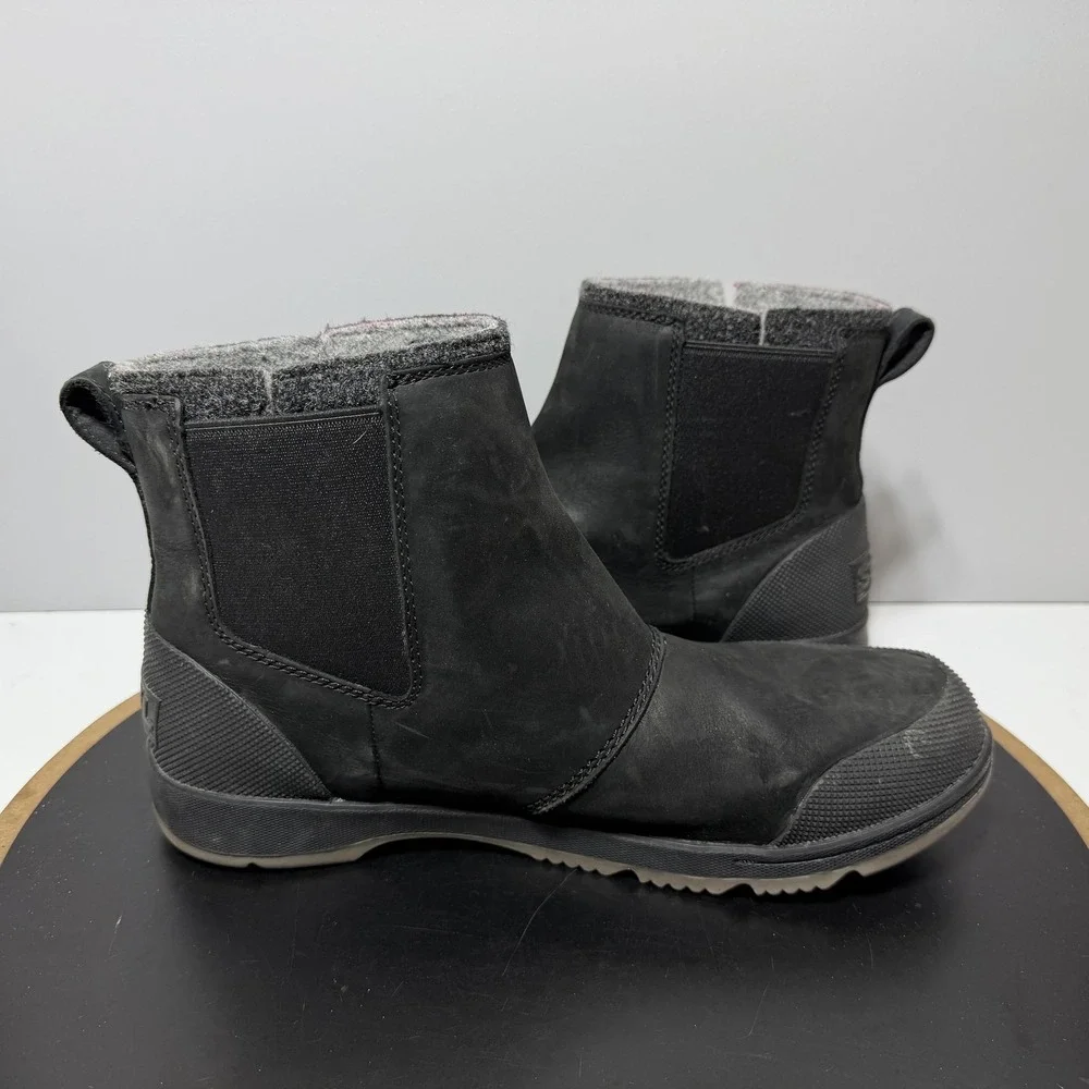 Sorel Boots Mens Size 9 Black Chelsea Ankle Faux Fur Lined Winter‎ LM6078-010